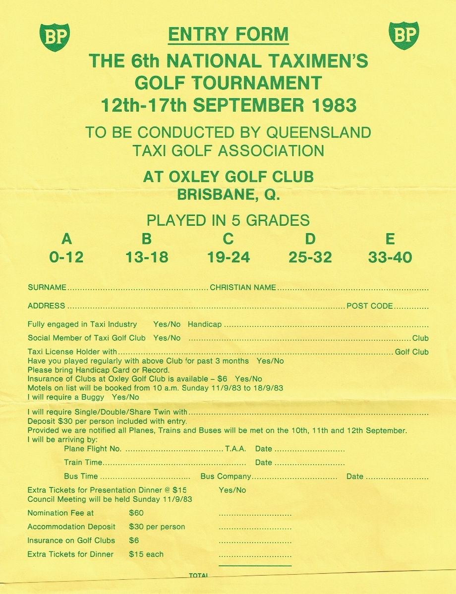 1983 ENTRY FORM for OXLEY IN QUEENSLAND.