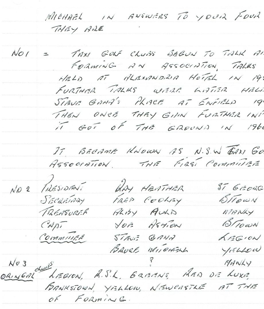 HISTORY NSW TAXI GOLF ASSOCIATION PAGE 1